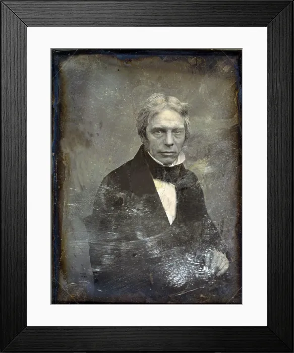 Framed Print : Michael Faraday (1791-1867) English physicist of electromagnetism and inventor of the electric generator. Daguerreotype by Mathew Brady, ca. 1852