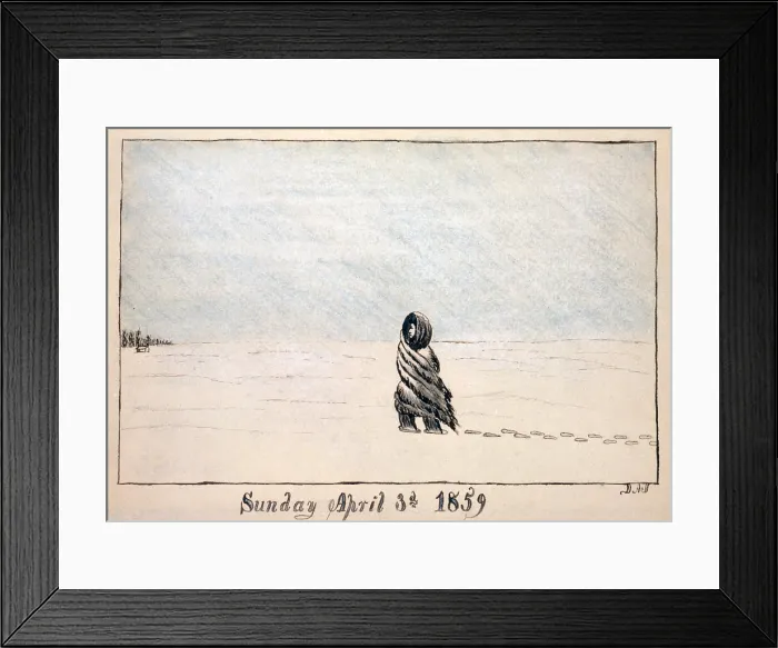 Framed Print : The Santa Fe Trail. A pioneer struggles through heavy snow on the Great Plains. Daniel Jenks, color drawing, 1859