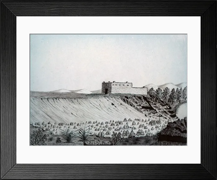 Framed Print : The Santa Fe Trail. Bent's Fort, Daniel Jenks, color drawing, 1859