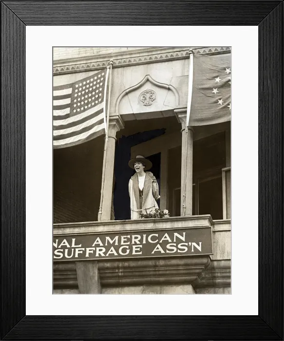 Framed Print : Miss Jeannette Rankin, of Montana, speaking from the balcony of the National American Woman Suffrage Association, Washington, DC. Monday, April 2, 1917