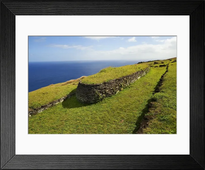Framed Print : CHILE. VALPARAISO. Ahu Tongariki. Easter Island. Rapa Nui National Park. South coast. Slopes of Rano Kao vulcano. Sacred site. House of the ceremonial village Orongo