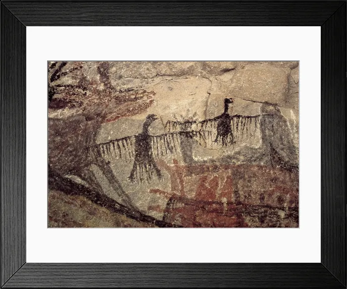 Framed Print : MEXICO. BAJA CALIFORNIA SUR. Rock paintings of the Sierra de San Francisco. Representation of unidentified birds (c.1100 BC). Neolithic art. Cave Framed Print : MEXICO. BAJA CALIFORNIA SUR. Rock paintings of the Sierra de San Francisco. Representation of unidentified birds (c.1100 BC). Neolithic art. Cave