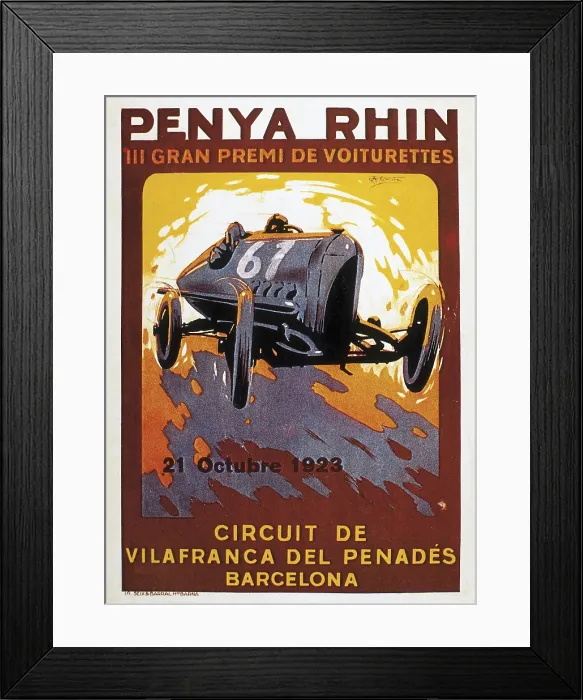Framed Print : Motoring (1923). Poster of the car race in Vilafranca del Peneds (21st October 1923). AISA / Everett Collection**US SALES ONLY**