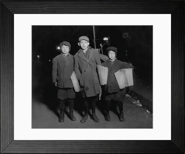 Framed Print : Newsies selling Jewish newspaper, Selling the Warheit - Jewish paper, at midnight, on Delancey Street. M