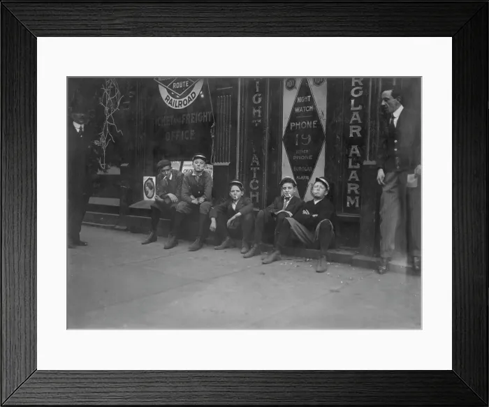Framed Print : A.D.T. Boys. They all smokes. Birmingham, Alabama. photograph by Lewis Wickes Hine, November, 1910 Framed Print : A.D.T. Boys. They all smokes. Birmingham, Alabama. photograph by Lewis Wickes Hine, November, 1910