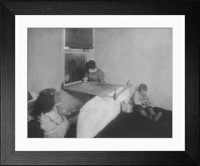 Framed Print : Making mesh bags, New York, photograph by Lewis Wickes Hine, November, 1912