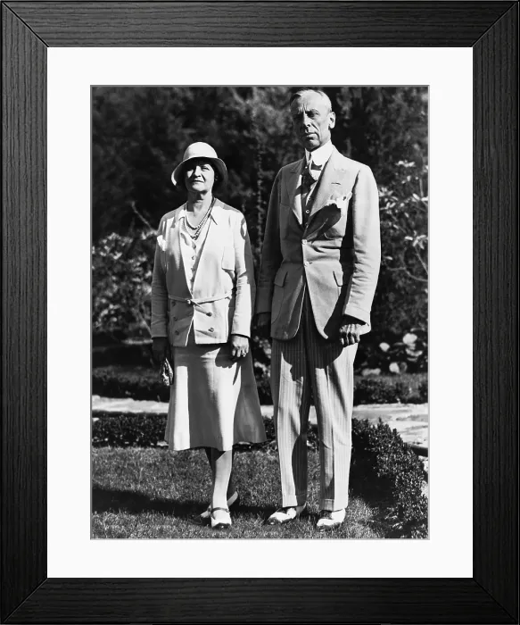 Framed Print : Alfred P. Sloan, President of General Motors Company, with wife in the garden of the Homestead, Hot Springs, Virginia. 1930
