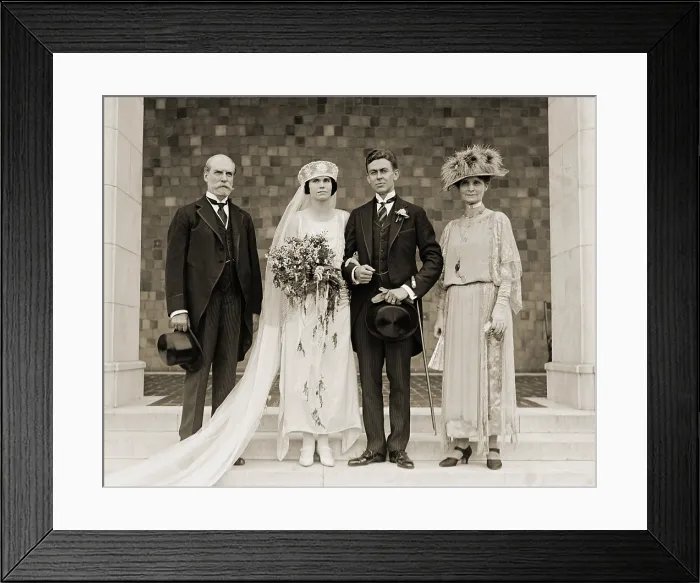 Framed Print : Charles Evans Hughes, daughter Catherine, Chauncey L. Waddell, and Mrs. Antoinette Hughes at Catherine's wedding on June 10, 1922