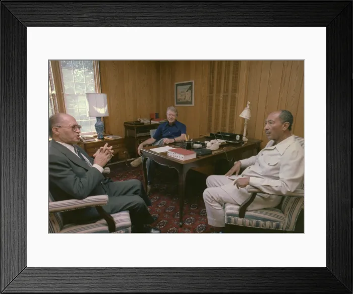 Framed Print : Menahem Begin Jimmy Carter and Anwar Sadat meet during the Camp David Summit