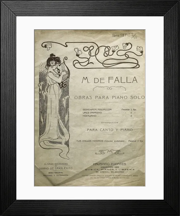 Framed Print : FALLA, Manuel de (1876-1946). Spanish composer and pianist. Works for piano solo and for piano and voice. Edited in Madrid. AISA / Everett Collection**US SALES ONLY** Framed Print : FALLA, Manuel de (1876-1946). Spanish composer and pianist. Works for piano solo and for piano and voice. Edited in Madrid. AISA / Everett Collection**US SALES ONLY**