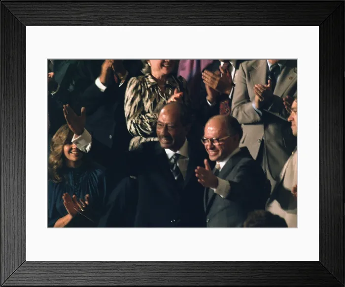 Framed Print : Anwar Sadat and Menahem Begin receive applause at the US Capitol before Jimmy Carter's speech on the Camp David Accords. Sept. 18 1978