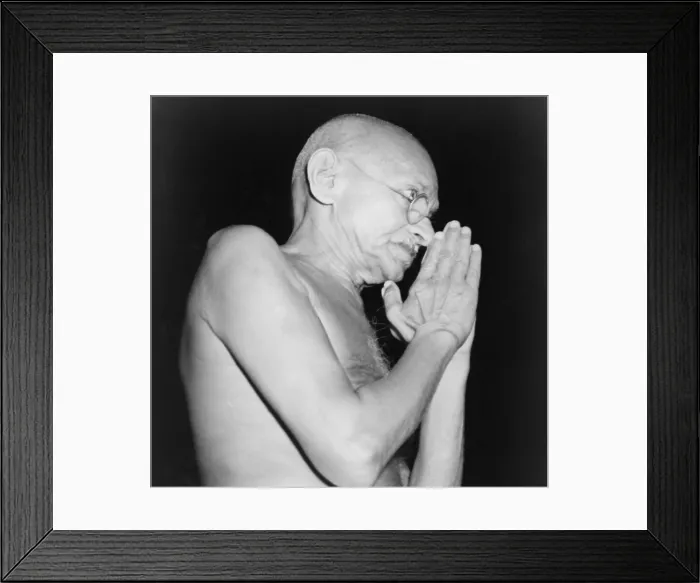 Framed Print : Mahatma Gandhi (1869-1948) in 1946, the year of violence between Moslems and Hindus, that ultimately forced Gandhi to accept the partition of subcontinent into Pakistan and India
