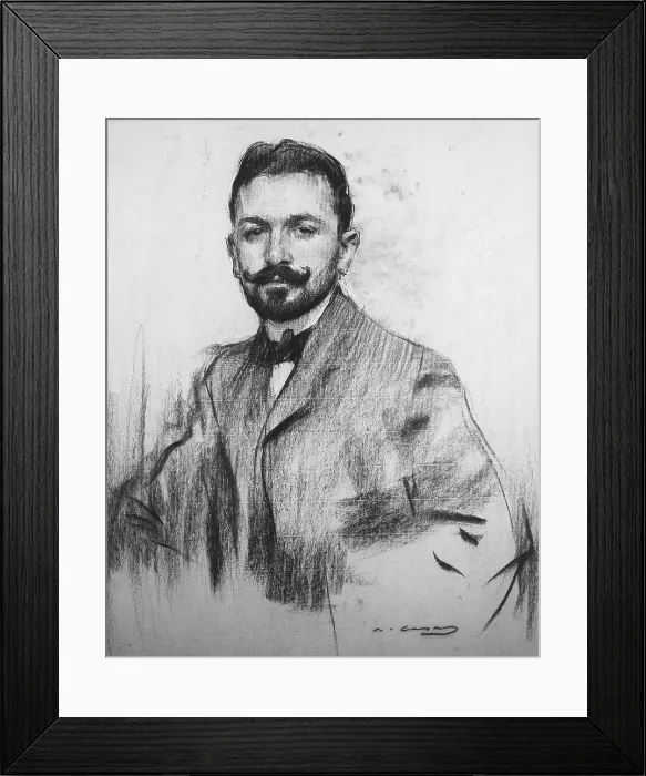 Framed Print : CASAS i CARBO, Ramon (1866-1932). Portrait of Serafin Alvarez Quintero. beg. 20th c. Modernism. Drawing. SPAIN. Barcelona. National Art Museum of Catalonia