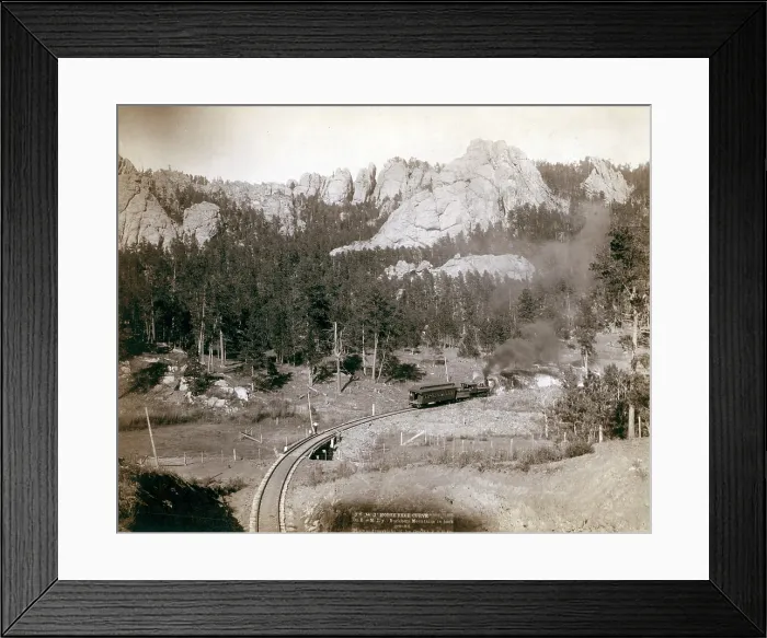 Framed Print : Horse Shoe Curve, Burlington and Missouri River. Buckhorn Mountains in background. South Dakota. photo by John C. Grabill, 1891