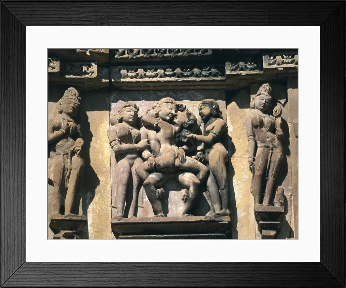 Framed Print : INDIA. Khajraho. Hindu temple Visvanatha or Visvanath, 10-11th c. (Shiva Deity). Frieze with erotic scenes. Related teachings of the 'Kamasutra'. Hindu art