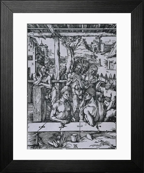 Framed Print : DURER, Albrecht (1471-1528). The Men's bath. 1496. German school. Renaissance art. Engraving. FRANCE. Reims. HOtel le Vergeur Museum Framed Print : DURER, Albrecht (1471-1528). The Men's bath. 1496. German school. Renaissance art. Engraving. FRANCE. Reims. HOtel le Vergeur Museum