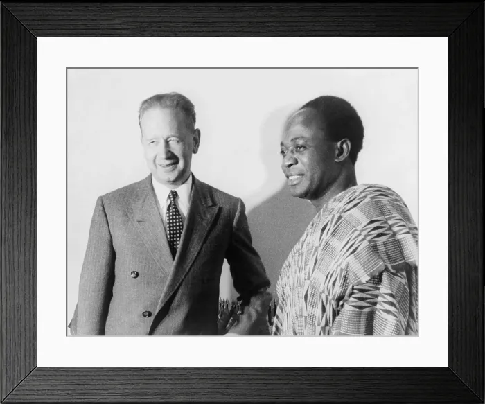 Framed Print : Dr. Kwame Nkrumah (1909-1972) being welcomed by Dag Hammarskjld (1905-1961) at the United Nations in 1958, the year Nkrumah became prime minister of the newly independent country