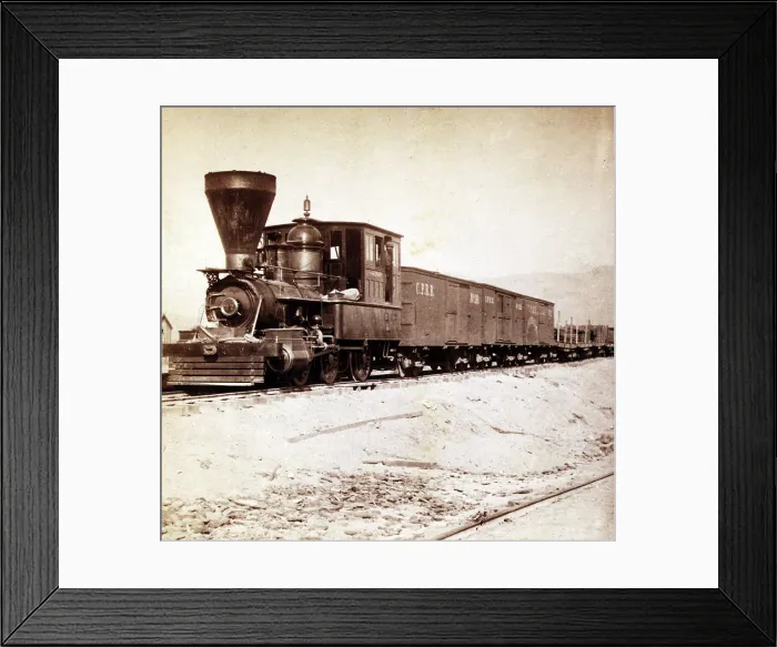 Framed Print : The Goliah, at Wadsworth, Big Bend of Truckee River, Albumen print, photo by Alfred A. Hart, 1868