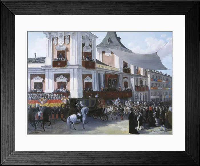 Framed Print : FERNANDEZ SANAHUJA, Manuel (1835-1884). The Royal Carriage before the City Hall