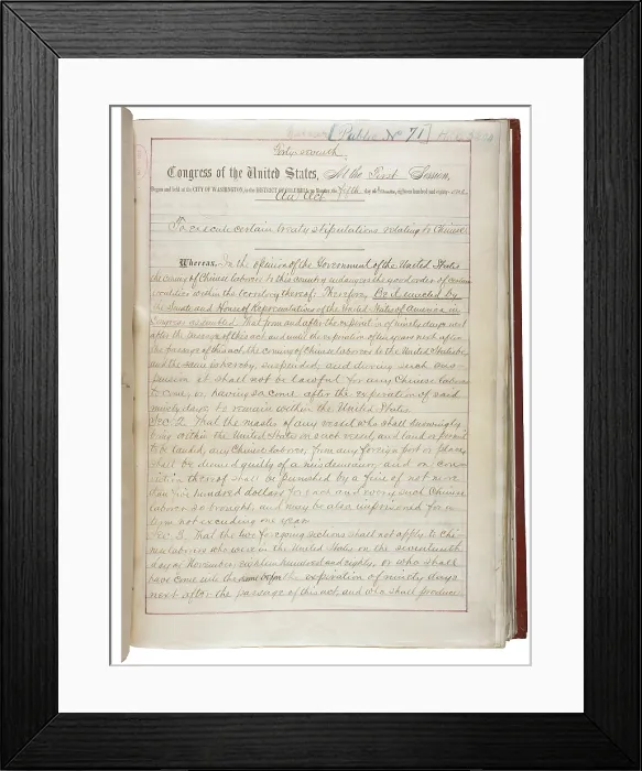 Framed Print : The Chinese Exclusion Act was approved on May 6, 1882. It was the first significant law restricting immigration into the United States