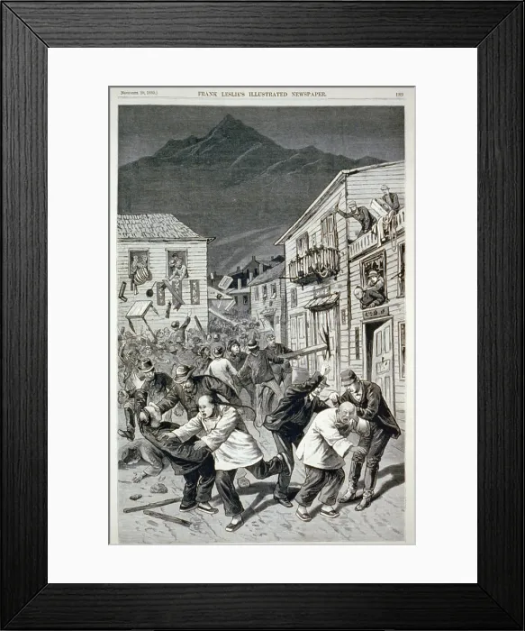 Framed Print : The anti-Chinese riot in Denver, on October 31st. Chinese being beaten and property destroyed by large mob. Wood engraving. 1880 Framed Print : The anti-Chinese riot in Denver, on October 31st. Chinese being beaten and property destroyed by large mob. Wood engraving. 1880