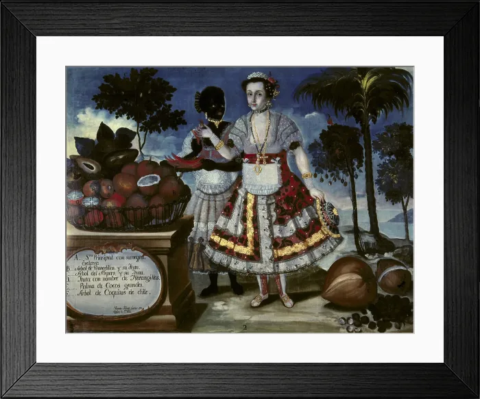 Framed Print : ALBAN, Vicente (18th c.). Distinguished woman with her negro slave. 1783. Casta paintings. Quito School. Colonial baroque. Oil on canvas. SPAIN. Madrid. America's Museum Framed Print : ALBAN, Vicente (18th c.). Distinguished woman with her negro slave. 1783. Casta paintings. Quito School. Colonial baroque. Oil on canvas. SPAIN. Madrid. America's Museum