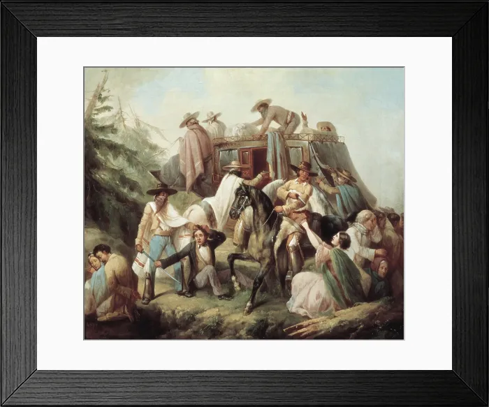 Framed Print : Stagecoach Robbery. Mexican School. Oil on canvas. MEXICO. Mexico City. National Museum of History (Chapultepec Castle). AISA / Everett Collection**US SALES ONLY** Framed Print : Stagecoach Robbery. Mexican School. Oil on canvas. MEXICO. Mexico City. National Museum of History (Chapultepec Castle). AISA / Everett Collection**US SALES ONLY**