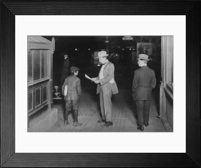Framed Print : Child labor, original caption: Tony Spappos, 349 W. 39th St. N.Y. Selling papers at 10 P.M. at 50th Street & Broadway. About 12 yrs