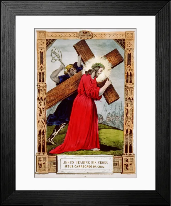 Framed Print : Jesus Christ, Jesus bearing his cross, hand colored lithograph, published by N. Currier, 1848