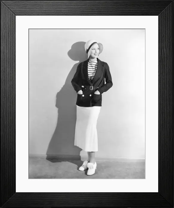 Framed Print : HEROES FOR SALE, Loretta Young in Navy blue double brested jacket and white flannel skirt, 1933 Framed Print : HEROES FOR SALE, Loretta Young in Navy blue double brested jacket and white flannel skirt, 1933