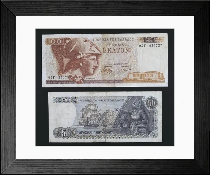 Framed Print : 100 and 50 drachmas bills, Greece. Coin. AISA / Everett Collection**US SALES ONLY**