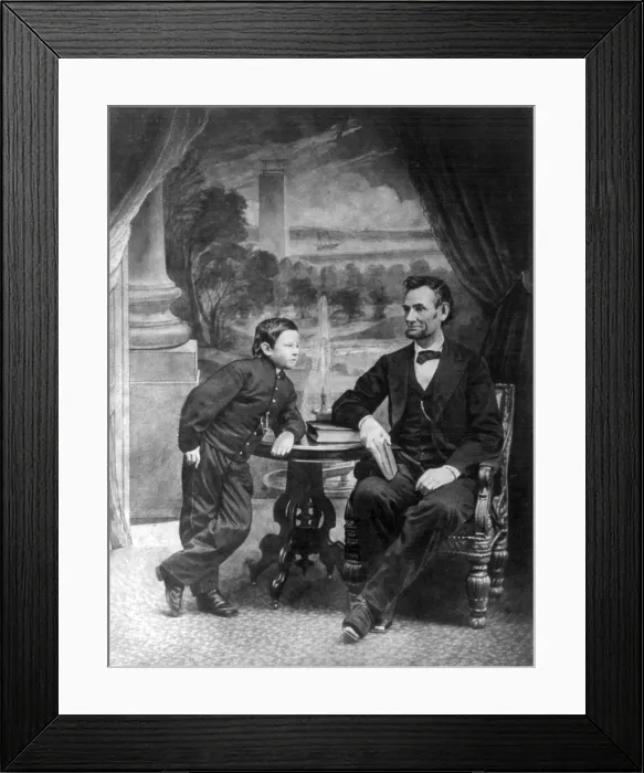 Framed Print : Abraham Lincoln (1809-1856) and his son Thaddeus (also called Thomas and Tad). This Alexander Gardner portrait of Feb. 5, 1865 was Lincoln's last photography sitting