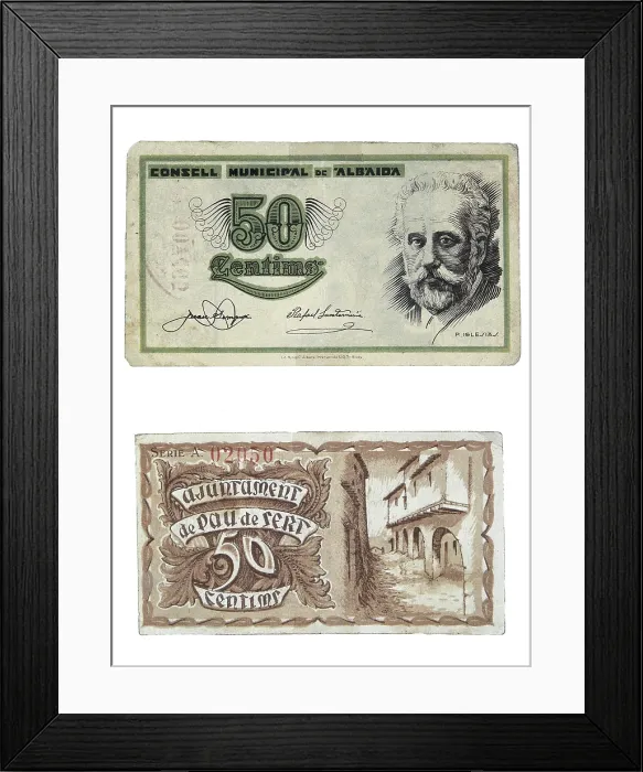 Framed Print : Spain. Civil War (1936-1939). 50 cents note issued by the towns of Albaida and Pau de Sert (Santa Pau). Coin. AISA / Everett Collection**US SALES ONLY**