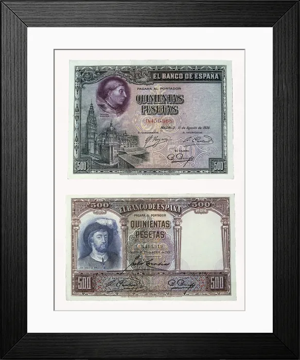 Framed Print : Spain. Civil War (1936-1939). 500 pesetas bill of legal currency at the beginnig of the war on 18th July 1936. Coin. AISA / Everett Collection**US SALES ONLY**