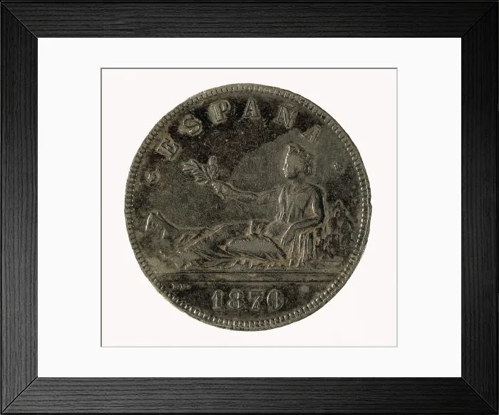 Framed Print : Spain. Coin of the provisional government (1870). Coin. SPAIN. Barcelona. Numismatic Cabinet of Catalonia. AISA / Everett Collection**US SALES ONLY**
