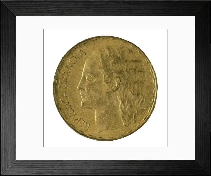 Framed Print : Spain. Republican coin of the Civil War (1936-39). Coin. SPAIN. Barcelona. Numismatic Cabinet of Catalonia. AISA / Everett Collection**US SALES ONLY**