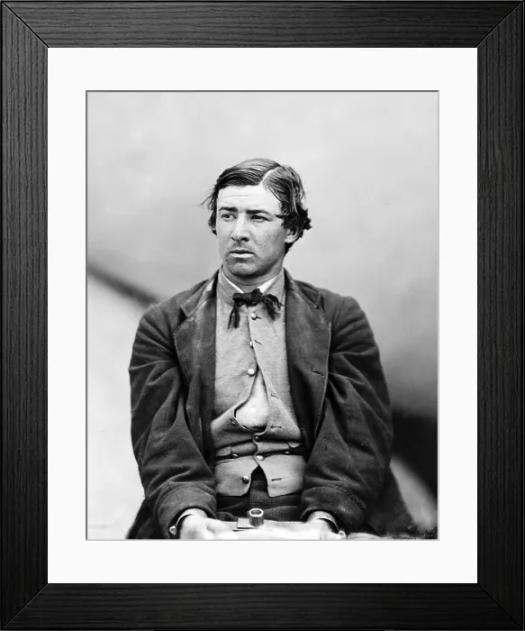 Framed Print : David E. Herold a Lincoln Assassination conspirator in maniacals at the Washington Navy Yard. This photograph was taken on one of the monitors, U.S.S