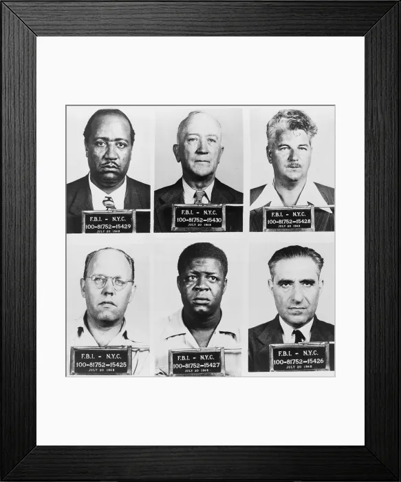 Framed Print : FBI mug shots of six top-ranking members of the American Communist Party: Eugene Dennis, William Z. Foster, Benjamin Davis, John Williamson, Henry Winston, and Jacob Stachel Framed Print : FBI mug shots of six top-ranking members of the American Communist Party: Eugene Dennis, William Z. Foster, Benjamin Davis, John Williamson, Henry Winston, and Jacob Stachel