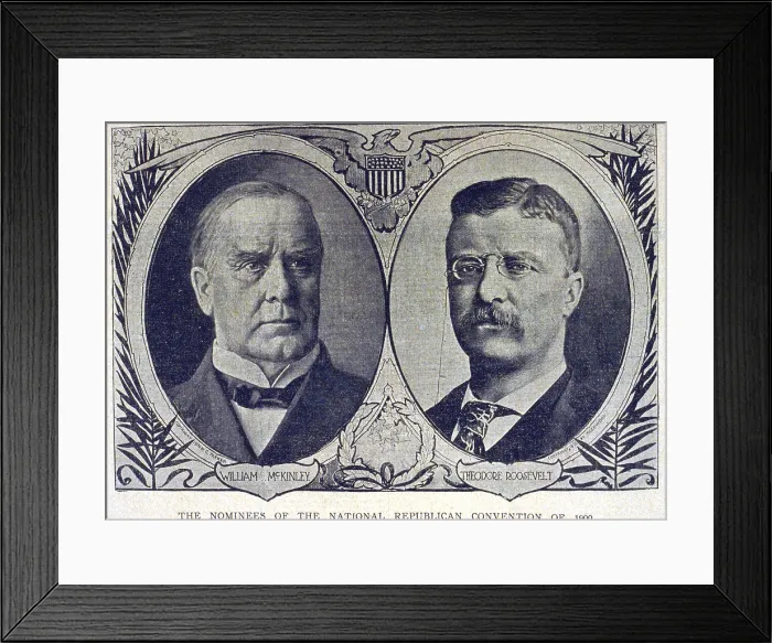 Framed Print : Campaign portraits of William McKinley and Theodore Roosevelt, the nominees of the National Republican Convention of 1900 Framed Print : Campaign portraits of William McKinley and Theodore Roosevelt, the nominees of the National Republican Convention of 1900
