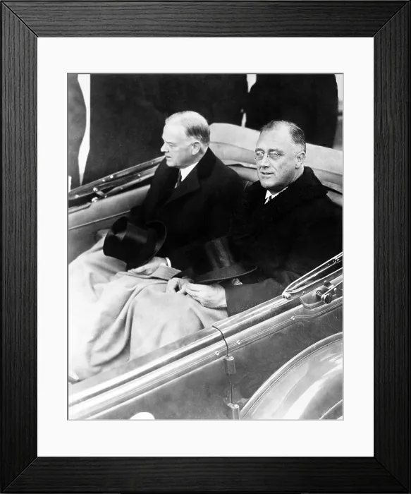 Framed Print : Franklin Delano Roosevelt and Herbert Hoover in on way to Roosevelt's inauguration Framed Print : Franklin Delano Roosevelt and Herbert Hoover in on way to Roosevelt's inauguration