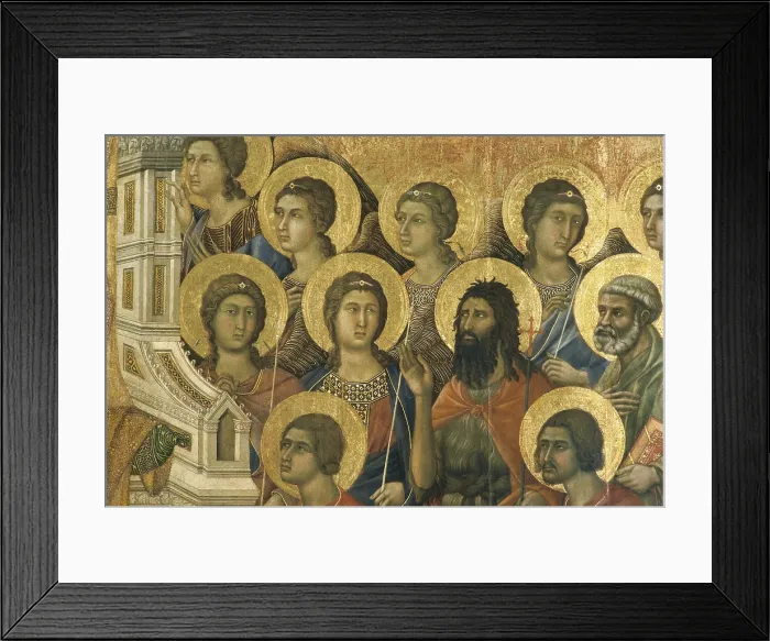Framed Print : DUCCIO di BUONINSEGNA (1255-1318). Maest (Madonna with Angels and Saints) ). 1308-1311. Right detail with representation of saints. Renaissance art. Trecento. Sienese school Framed Print : DUCCIO di BUONINSEGNA (1255-1318). Maest (Madonna with Angels and Saints) ). 1308-1311. Right detail with representation of saints. Renaissance art. Trecento. Sienese school