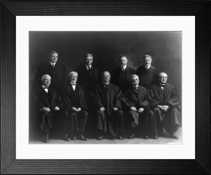 Framed Print : U.S. Supreme Court in 1924. Left to right: Van Devanter, Butler, McKenna, Brandeis, Taft, Sutherland, Holmes, Sanford, McReynolds