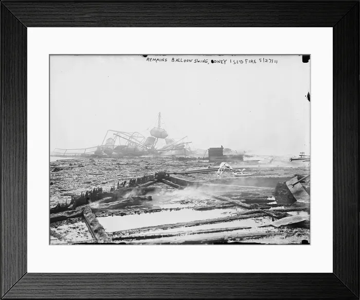 Framed Print : Coney Island, remains of the balloon swing, the destruction of Coney Island by fire, New York, photograph, 1911 Framed Print : Coney Island, remains of the balloon swing, the destruction of Coney Island by fire, New York, photograph, 1911