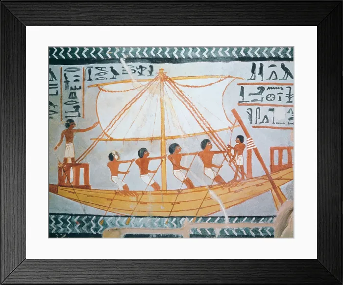 Framed Print : EGYPT. Dayr al-Bahri. Valley of the Kings. Egyptian ship. Rowers and helmsman. Decoration of Sennefer's hypogeum at Theban necropolis (TT96). Dynasty XVIII (1550-1292 BC) Framed Print : EGYPT. Dayr al-Bahri. Valley of the Kings. Egyptian ship. Rowers and helmsman. Decoration of Sennefer's hypogeum at Theban necropolis (TT96). Dynasty XVIII (1550-1292 BC)