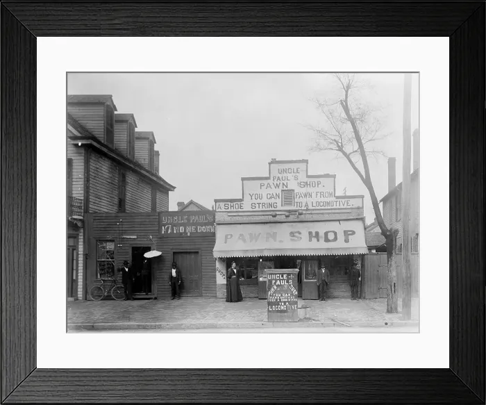 Framed Print : Pawn shop, Uncle Paul's pawn shop, Augusta, Georgia, photograph, 1899 Framed Print : Pawn shop, Uncle Paul's pawn shop, Augusta, Georgia, photograph, 1899