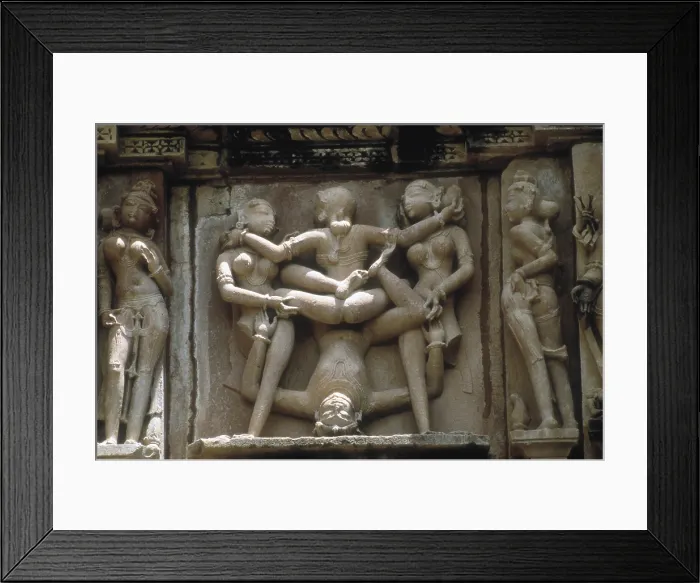 Framed Print : INDIA. Khajraho. Hindu Temple of Lakshmana, 10-11th c. Frieze with erotic scenes. Related teachings of the 'Kamasutra'. Hindu art. Relief on rock. - R Framed Print : INDIA. Khajraho. Hindu Temple of Lakshmana, 10-11th c. Frieze with erotic scenes. Related teachings of the 'Kamasutra'. Hindu art. Relief on rock. - R