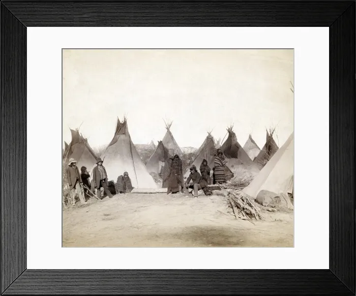 Framed Print : What's left of Big Foot's band. Miniconjou (children and adults)--many are looking away from camera--in a tepee camp, probably on or near Pine Ridge Reservation