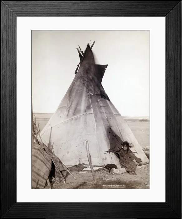 Framed Print : A young Oglala girl sitting in front of a tipi, with a puppy beside her, probably on or near Pine Ridge Reservation. Pine Ridge, South Dakota. Photo by John C. Grabill. 1891 Framed Print : A young Oglala girl sitting in front of a tipi, with a puppy beside her, probably on or near Pine Ridge Reservation. Pine Ridge, South Dakota. Photo by John C. Grabill. 1891