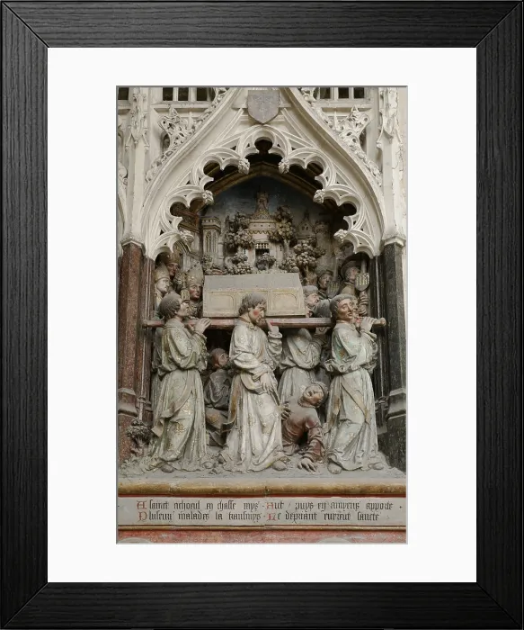 Framed Print : FRANCE. Amiens. Notre Dame cathedral. South wall of the choir. Series of bas-reliefs depicting the story of Saint Fermin. Gothic art. Relief Framed Print : FRANCE. Amiens. Notre Dame cathedral. South wall of the choir. Series of bas-reliefs depicting the story of Saint Fermin. Gothic art. Relief