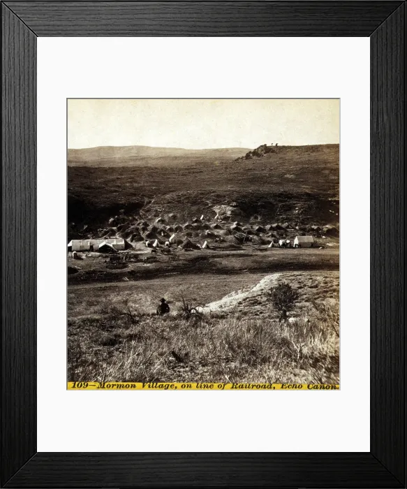 Framed Print : Mormon village, on line of railroad, Echo Canon, stereocard, 1868